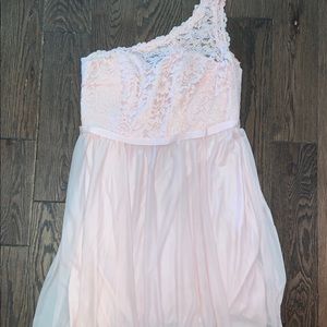 David’s Bridal Blush One Shoulder Bridesmaid Dress